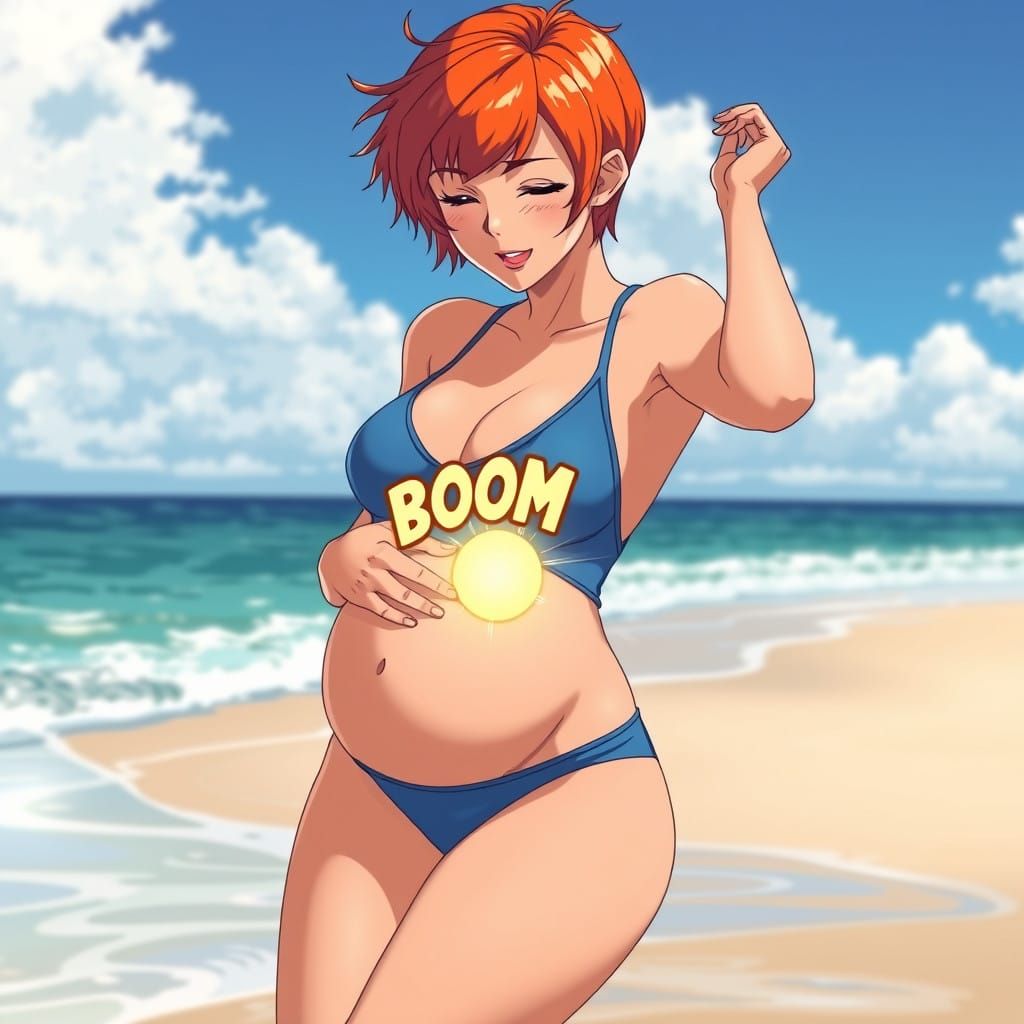 Expectant Mother Feels Baby Kick on Beach in Anime-Inspired....
