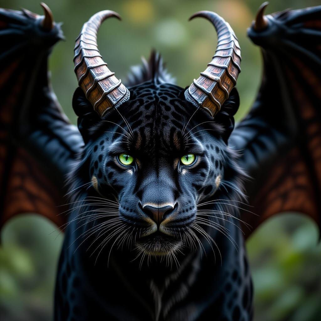 Majestic Dragon-Panther Hybrid with Fiery Aura
