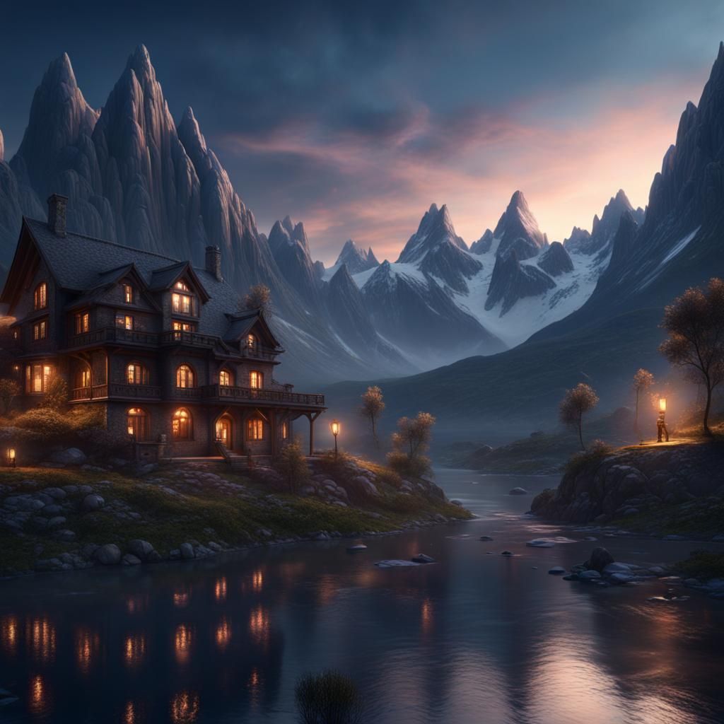 Epic Night Mountain Range in Detailed Matte Painting