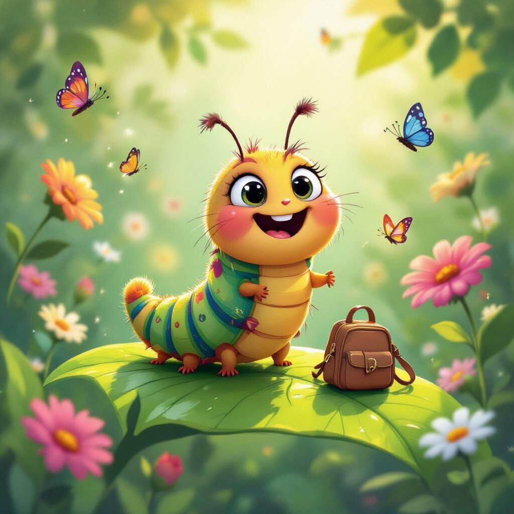Joyful Caterpillar's Dream: Whimsical Illustration