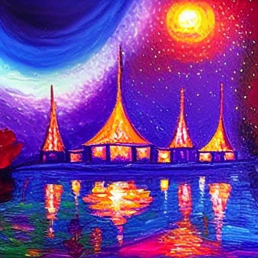 Crystal Circus Sunset in Expressionist Oil Painting