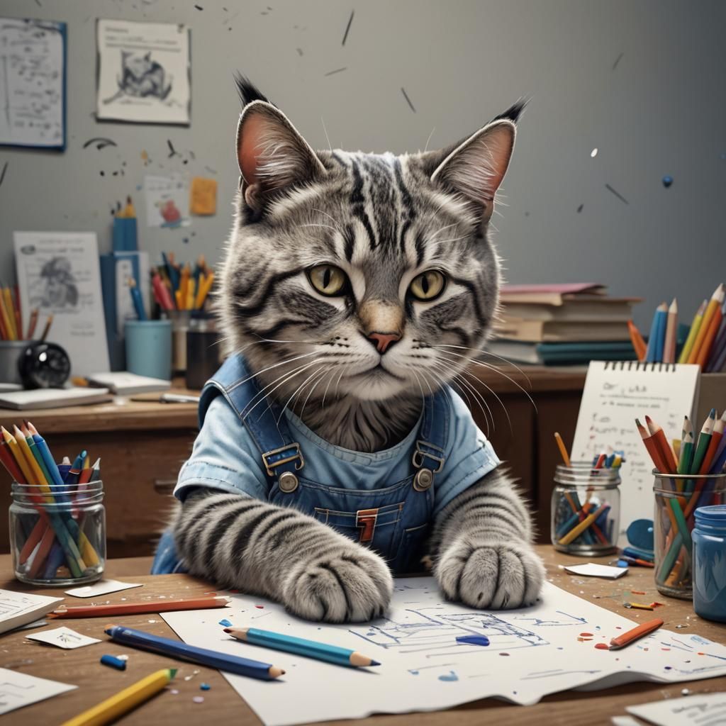 Sad Cat Expresses Emotion Through Art: 3D Render