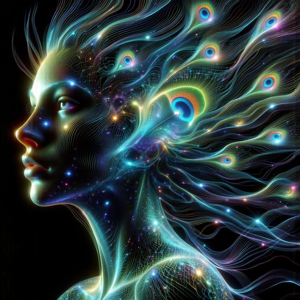 Vibrant Peacock Feather Display in Spectral Style