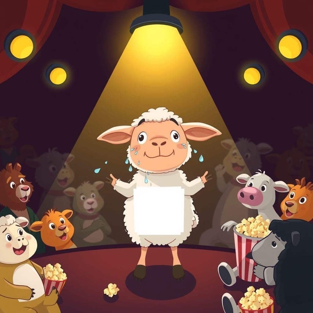 Cartoon Lamb's Adorable Stage Fright Drama