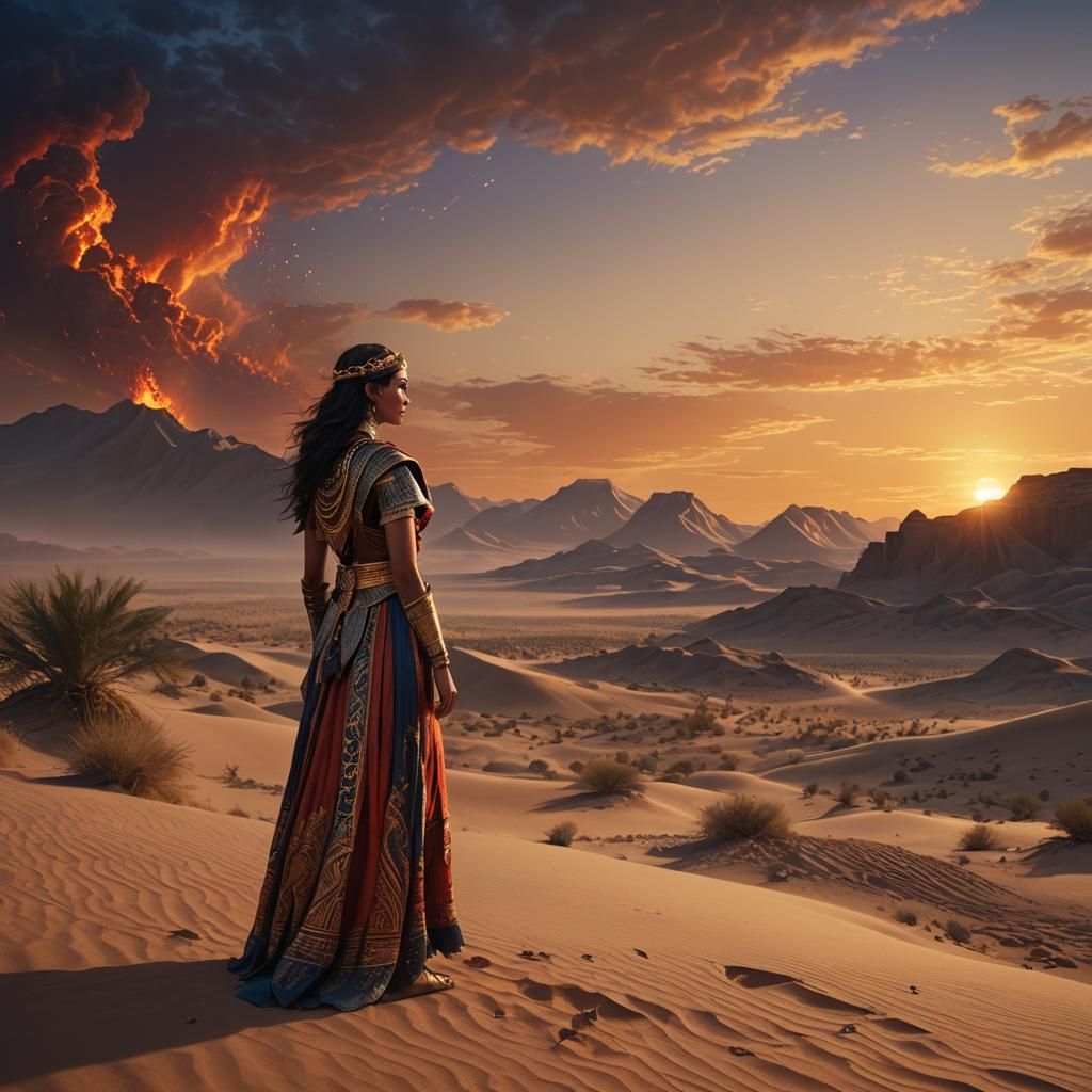 Mesopotamian Woman in Desert Sunset: Fantasy Art