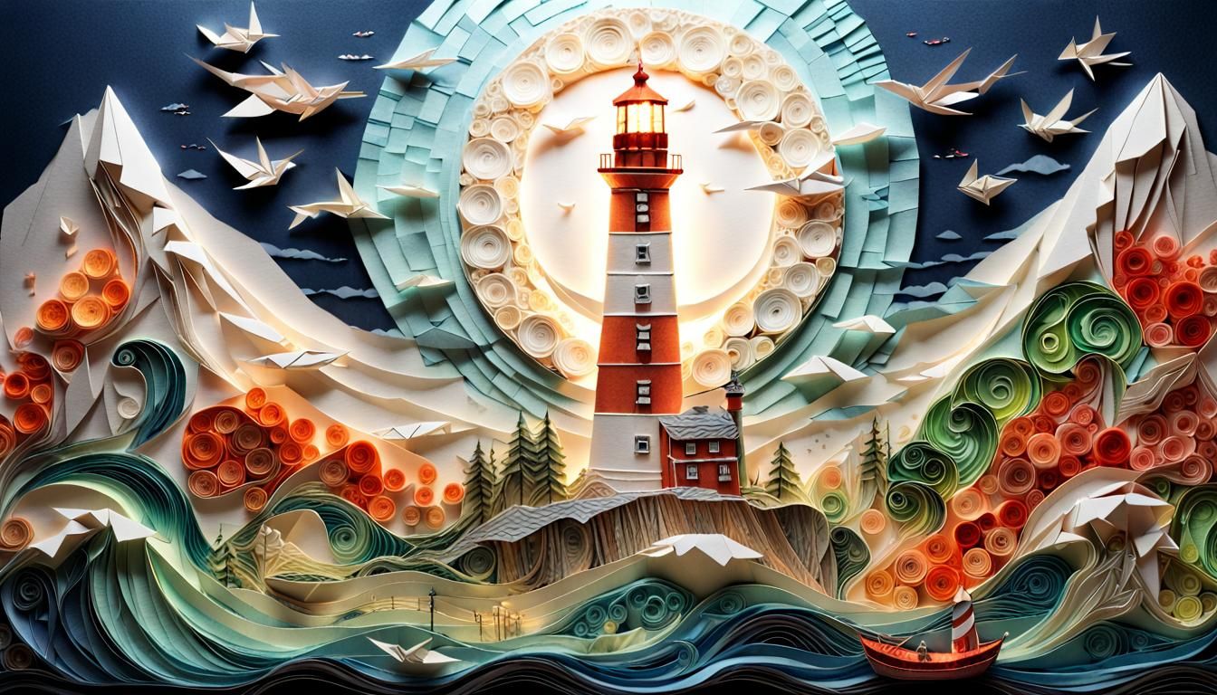 Origami Lighthouse Spelling 'Light' in Paper Art