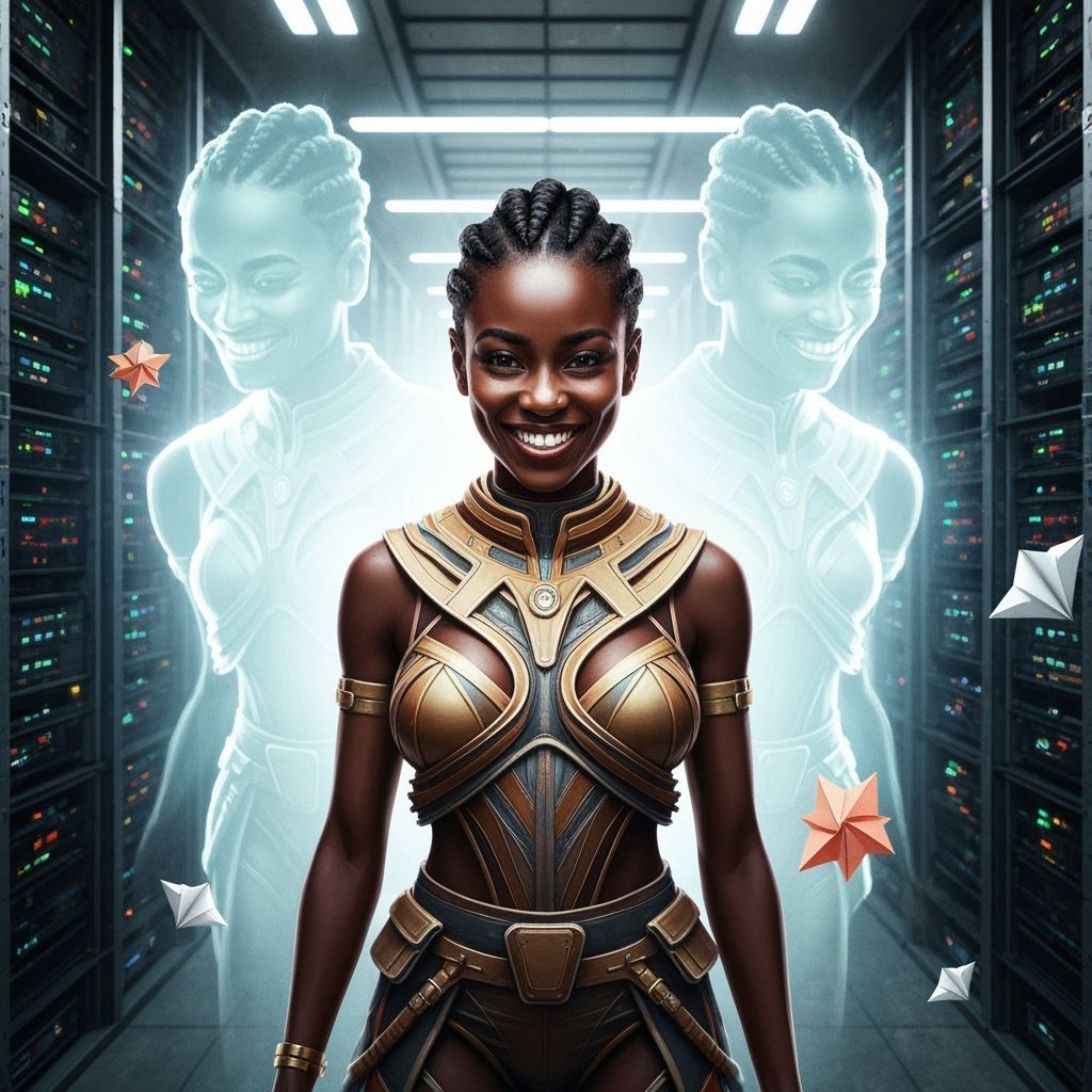 Black Woman in AI Data Center, in Surrealist Style