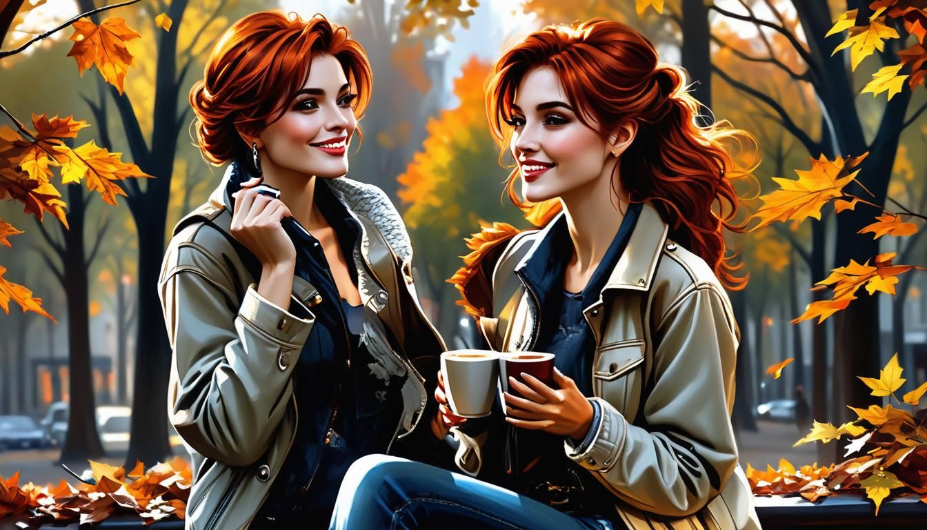 Auburn Haired Woman Sipping Coffee: Hyperdetailed Portrait