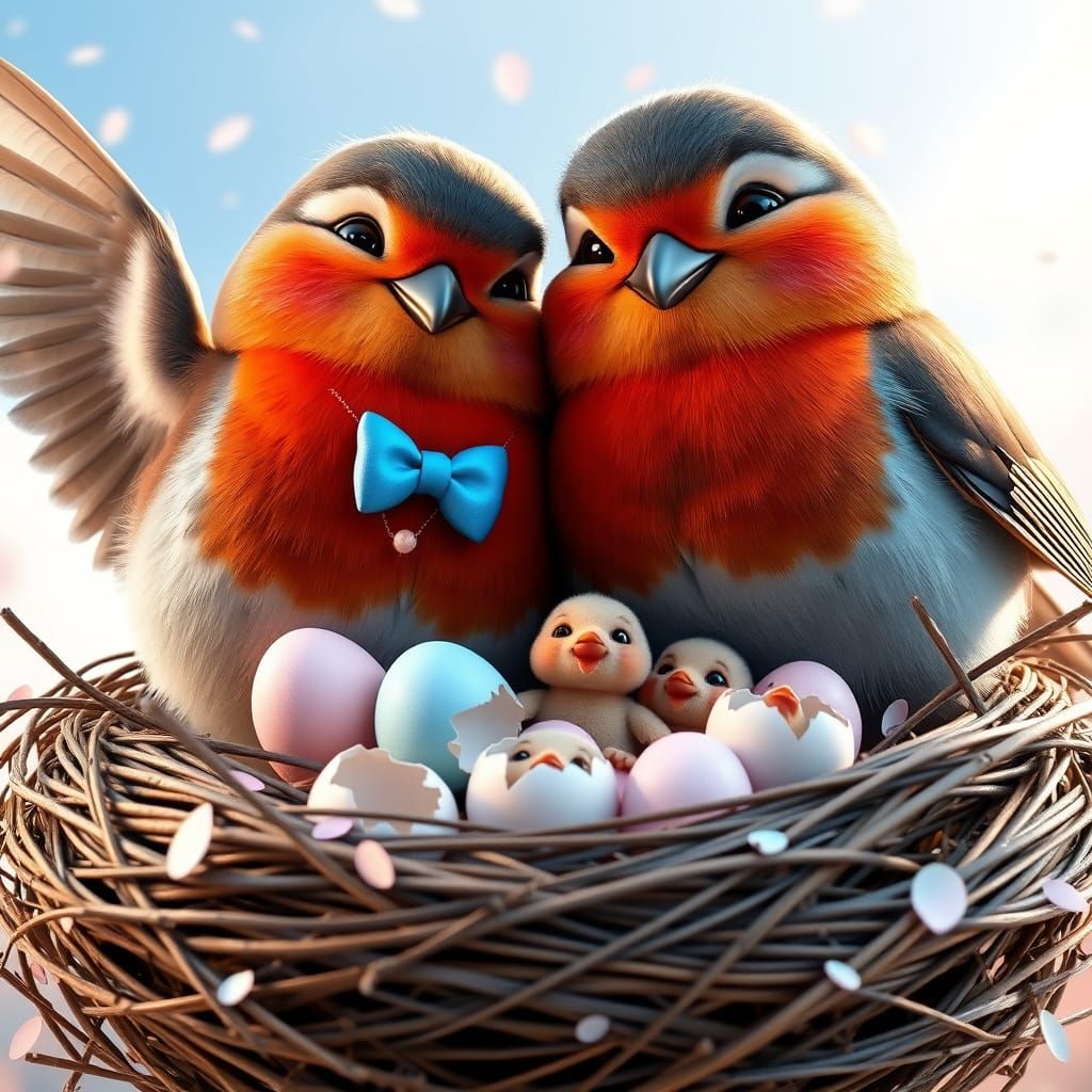 Robins Celebrate Hatching in Pixar Style
