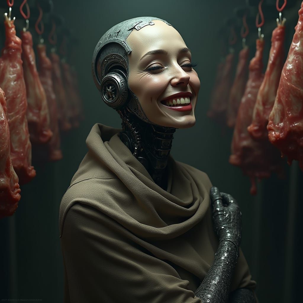 Biomechanical Cyborg with Skin Falling Off