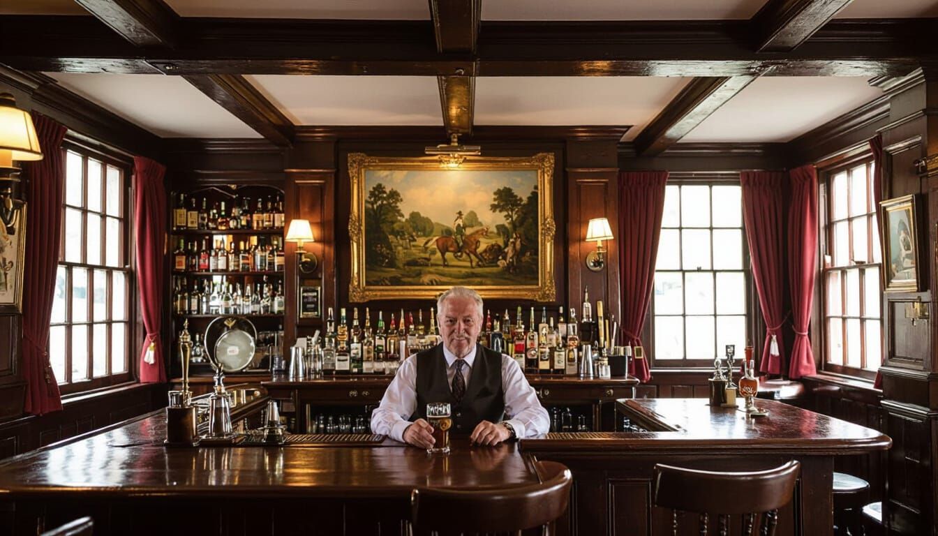 Cozy British Pub Interior with Distinguished Gentleman