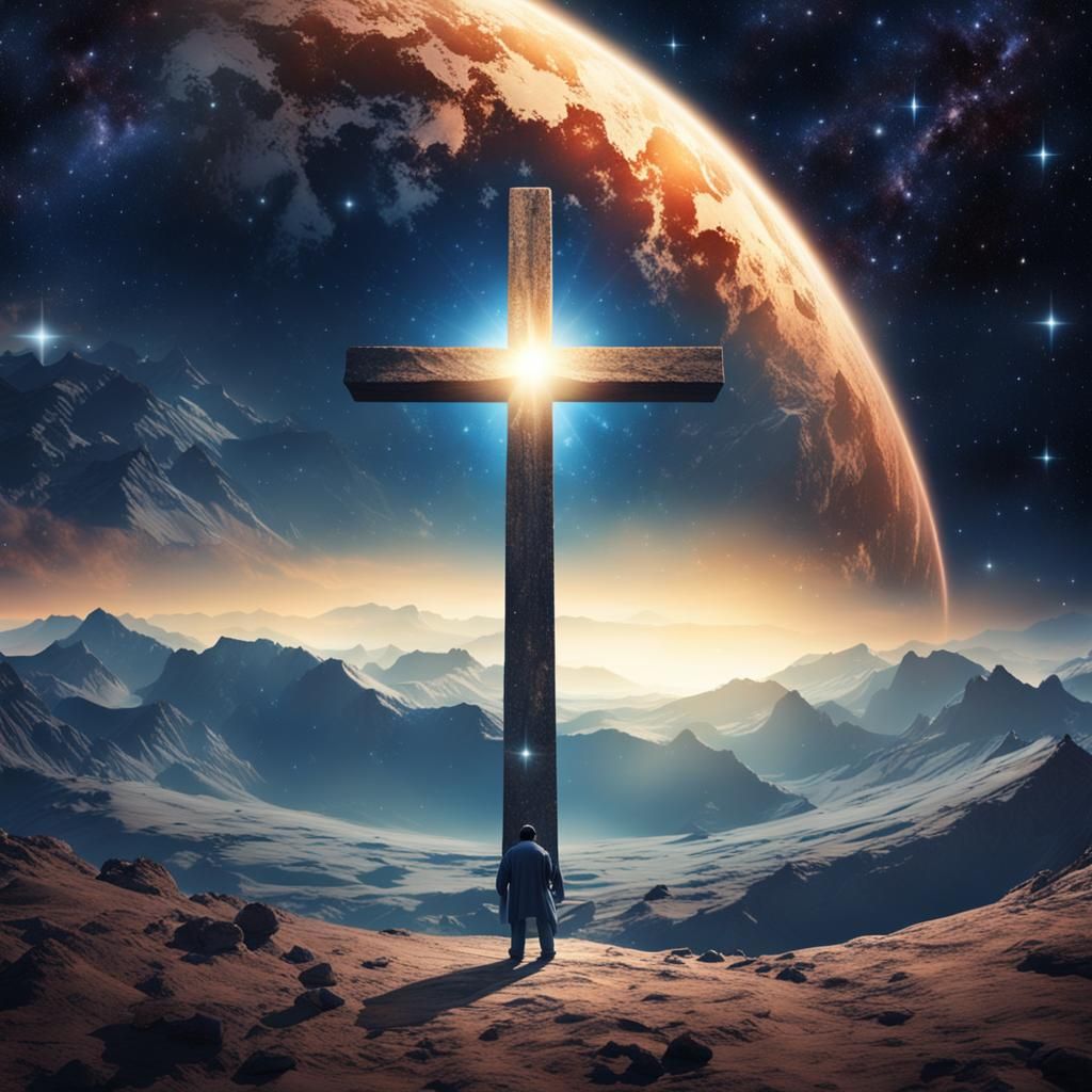 Christian Cross Over Earth in Matte Painting