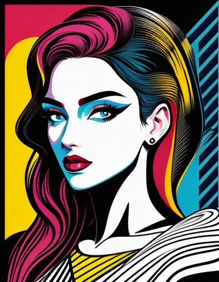 Colorful Pop Art Portrait of a Beautiful Woman