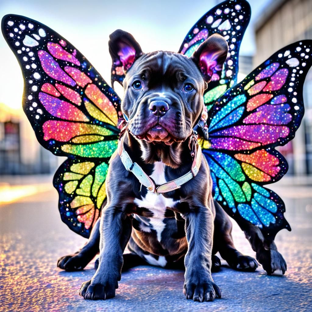 Rainbow Glitter Butterfly Wings on Pitbull Puppies