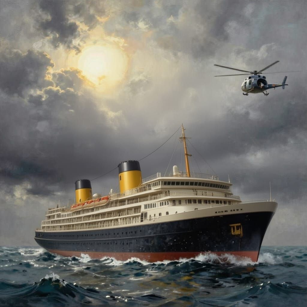 Ship in Storm Rescued by Helicopter