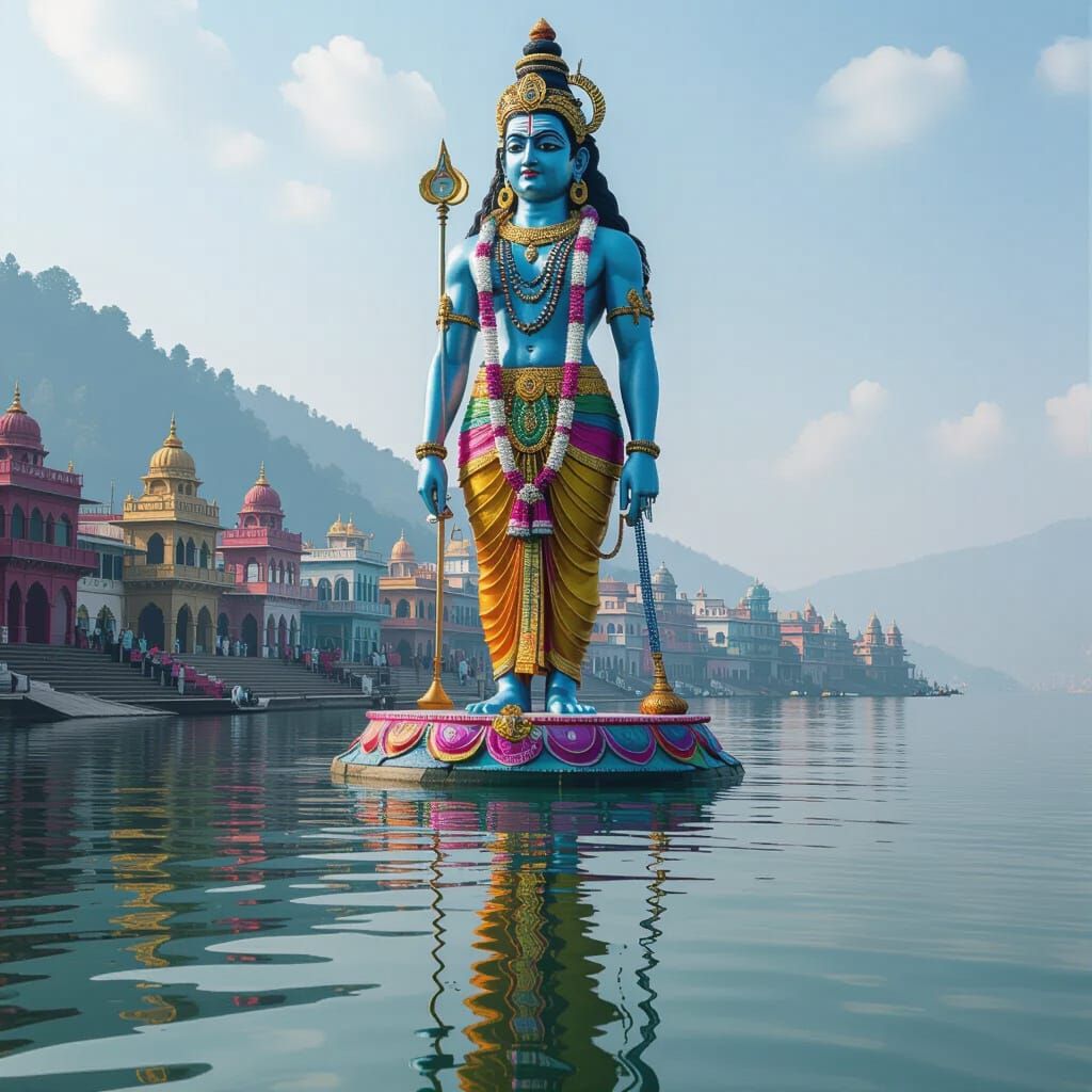 Majestic Shiv Statue in Ganges River, Haridwar