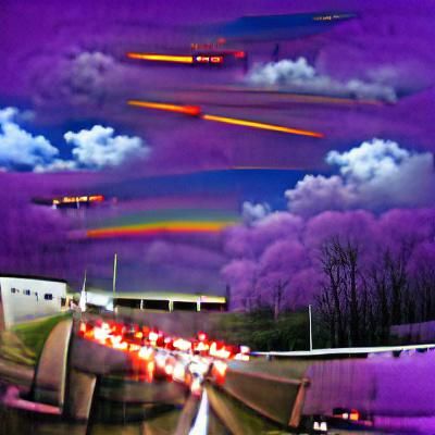 Rainbow Traffic Under Lilac Sky