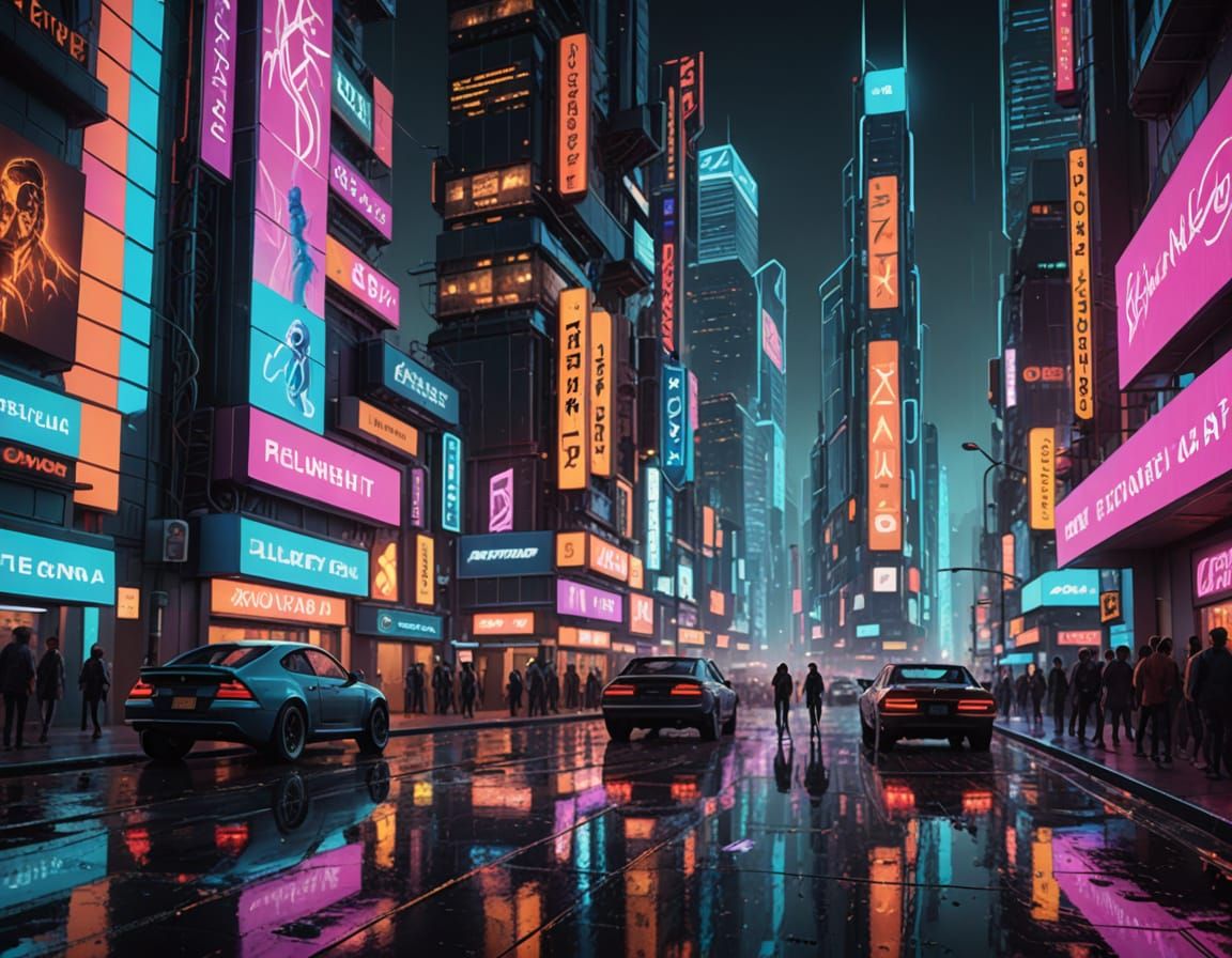 Generate a cityscape image featuring a bustling, futuristic ...