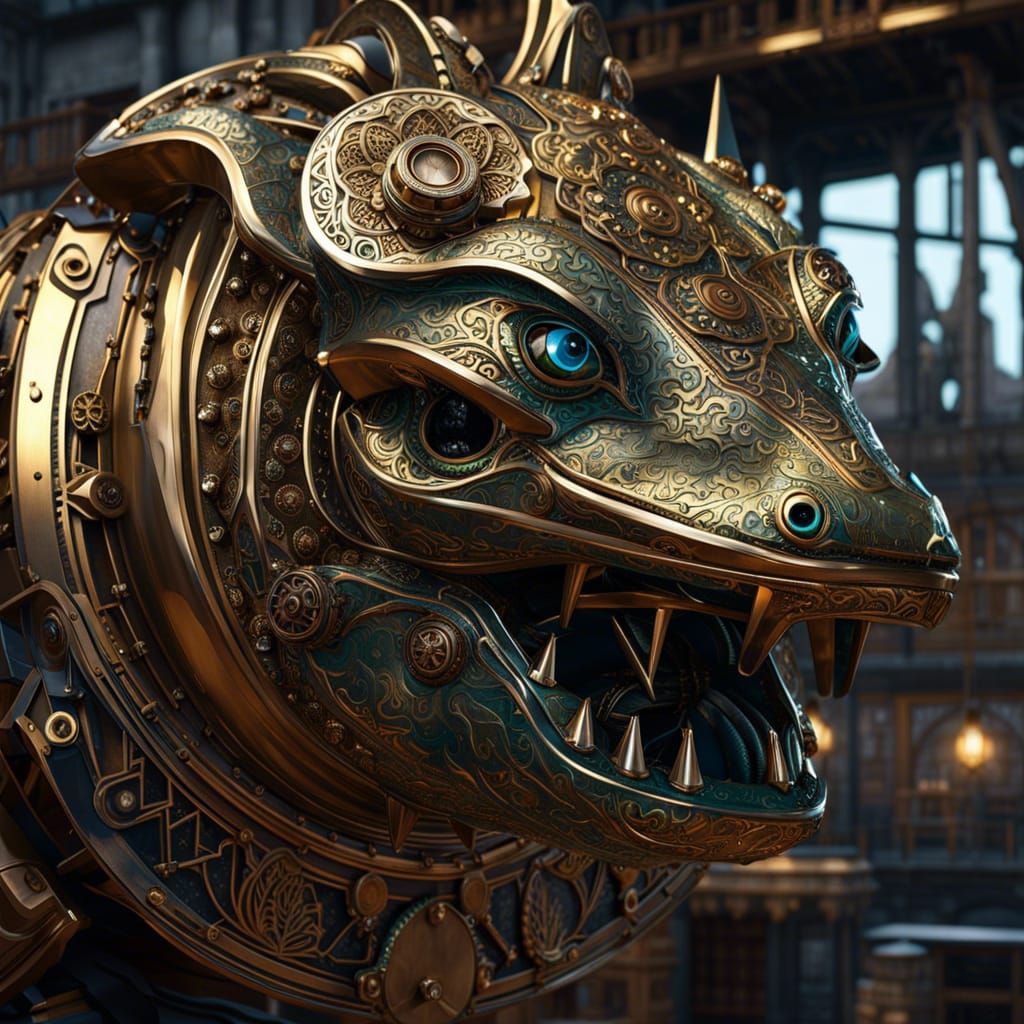 Steampunk Mechanical Frog in Detailed Digital Art