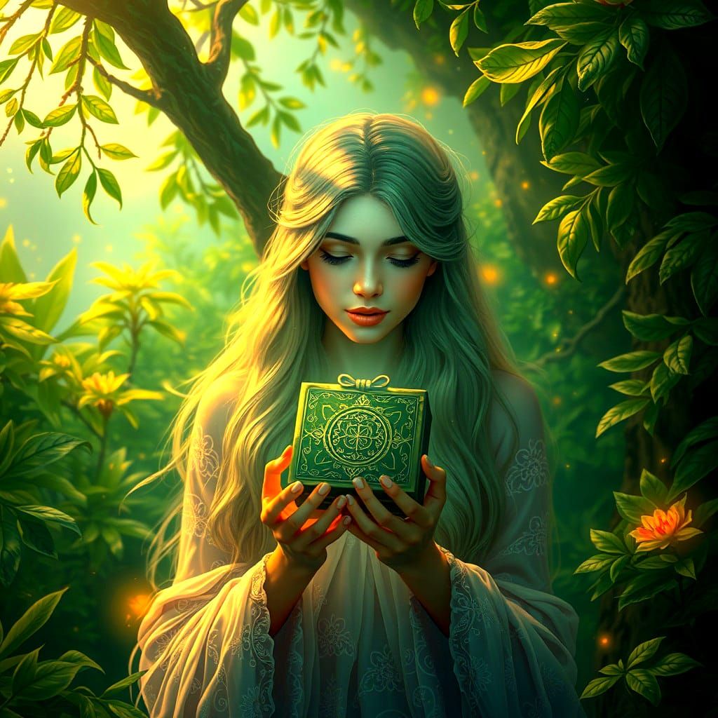 Magical Island and Gift Scene in Whimsical Style