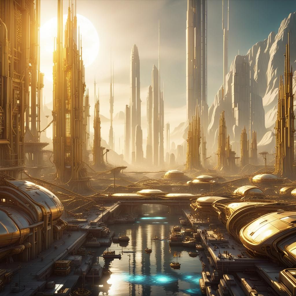 Retro-Futuristic Utopia in Gold and White