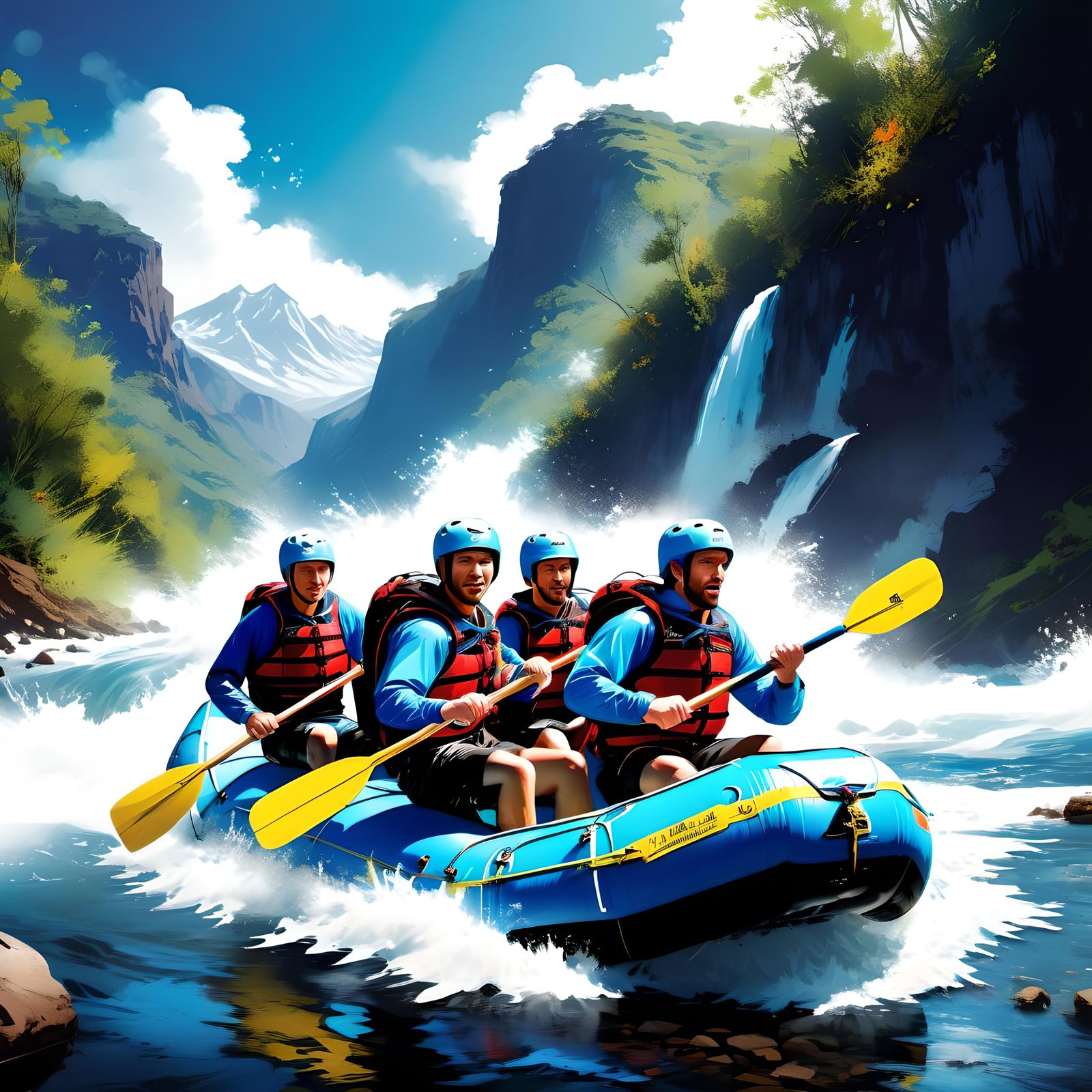 Brothers' Whitewater Rafting Adventure in Graffiti Art Style