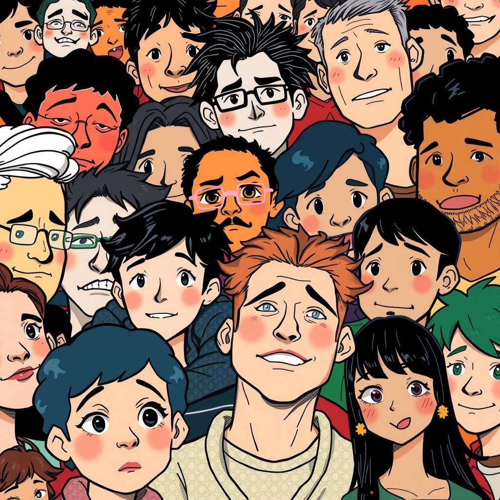 Dynamic Crowd Illustration in Anime and Woodblock Style