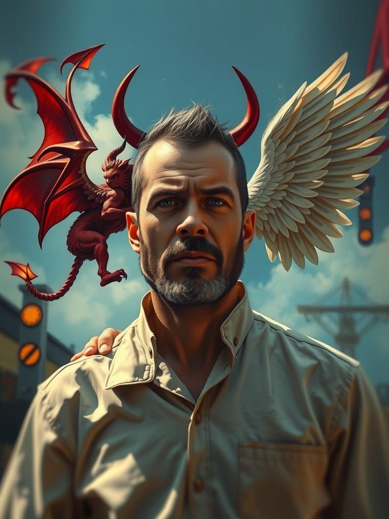 Conflictual Inner Struggle in a Vibrant Action Painting