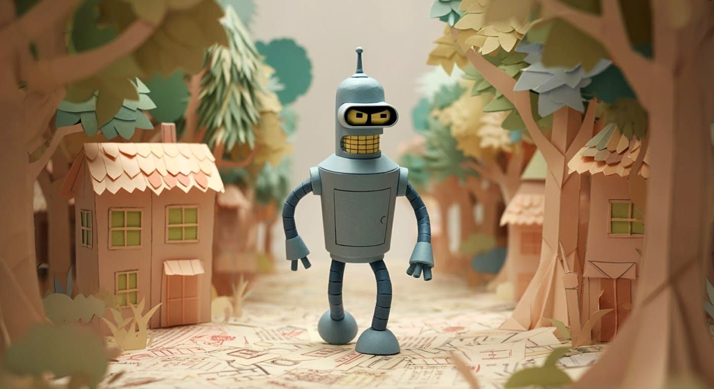 Bender as Origami Papercraft in Paper World