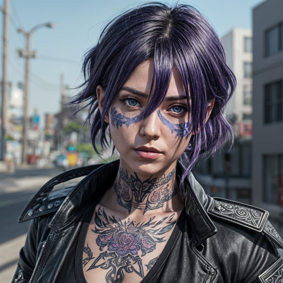 Latina Beauty: Anime-Style 3D Portrait with Tattoos