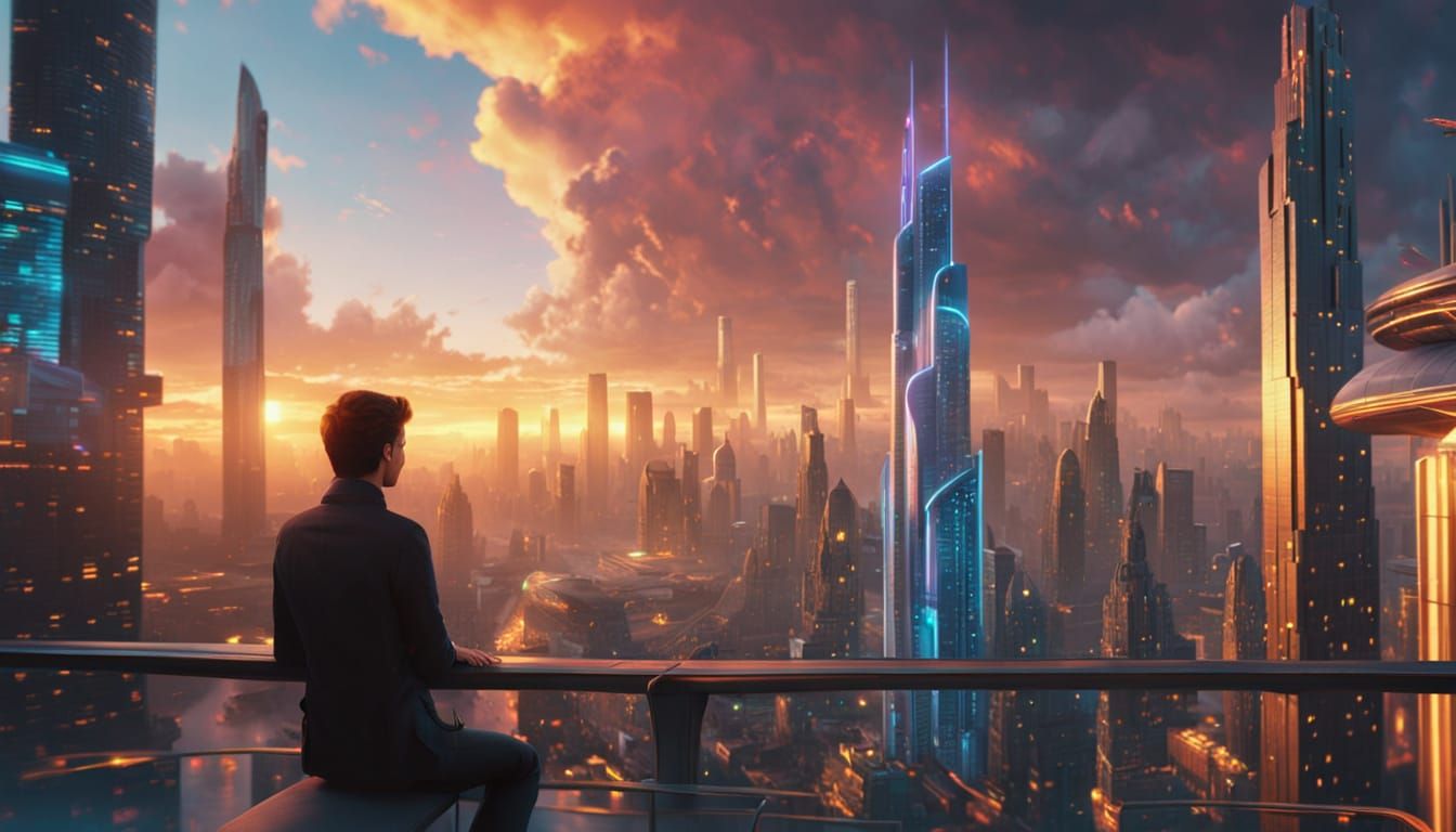 Person Learns to Fly in Futuristic City