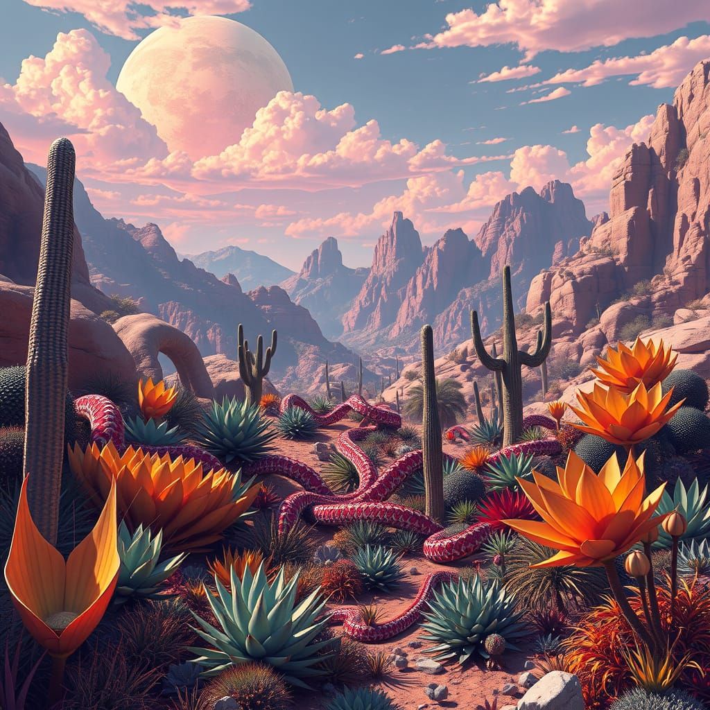 Exotic Desert Landscape in Art Deco Style