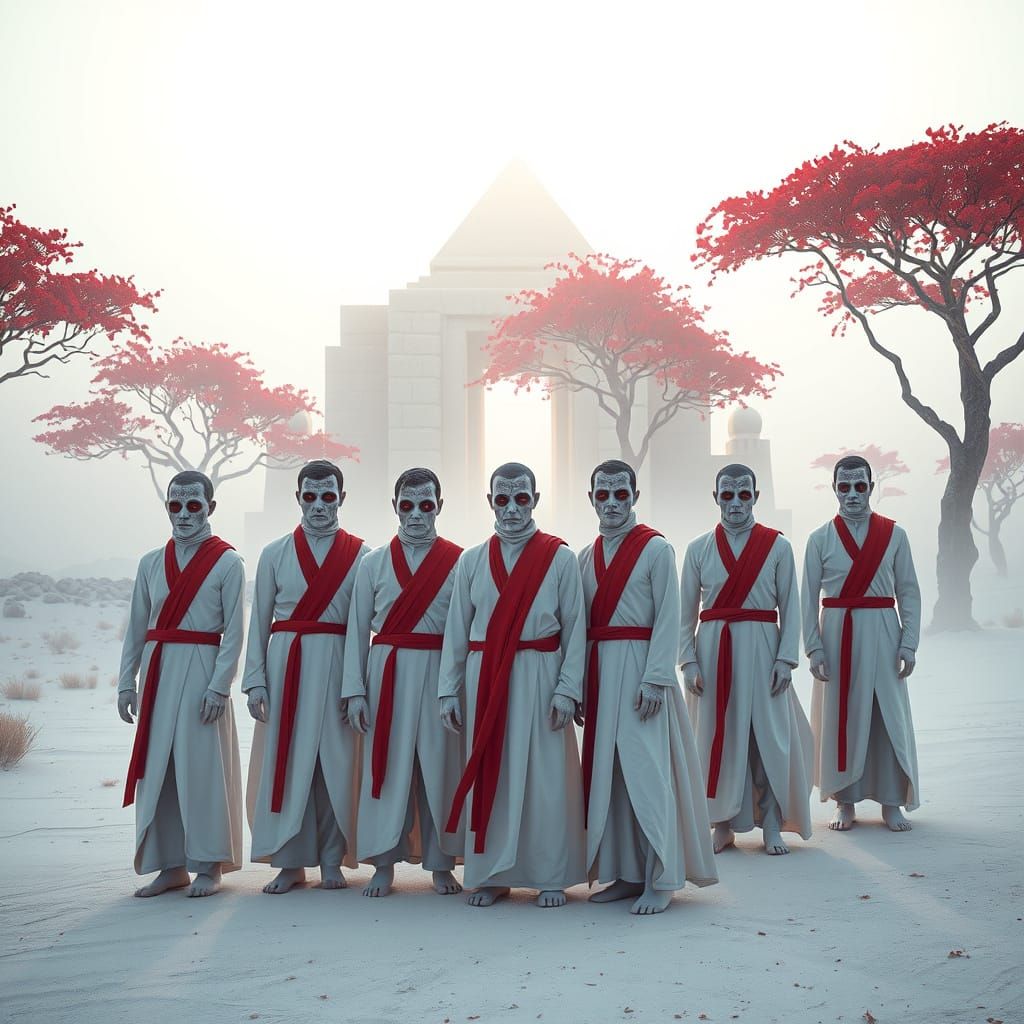 Mystical Figures in Hyper-Realistic, High-Contrast Desert La...