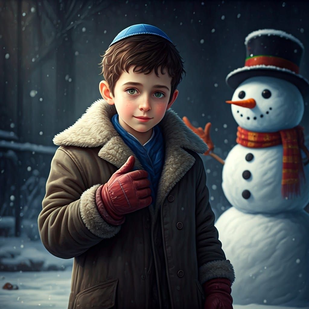 Charming Hasidic Boy in Winter Wonderland