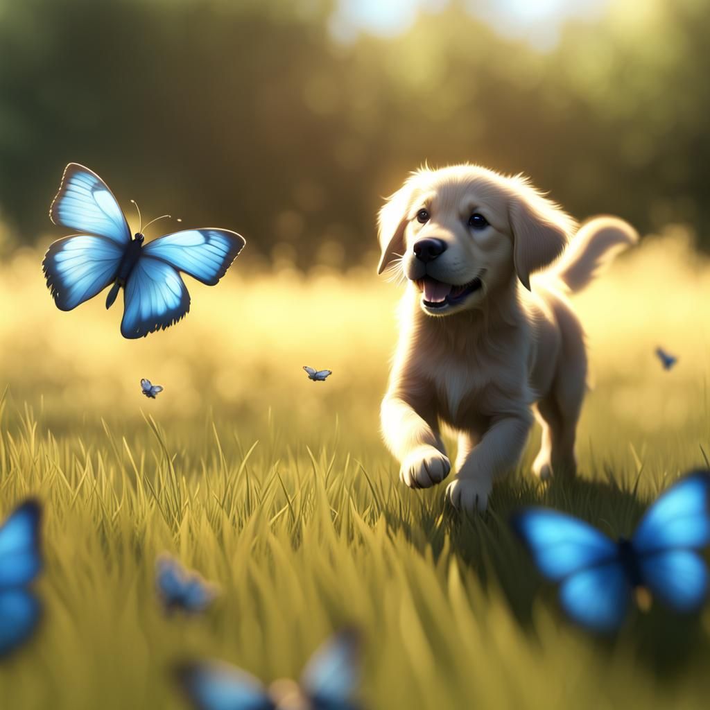 Golden Retriever Puppy in Sunny Field