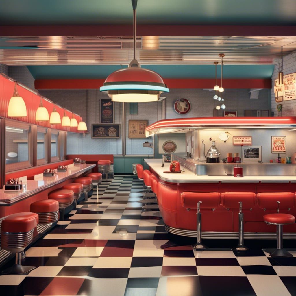 Authentic 1950s American Diner Illustration