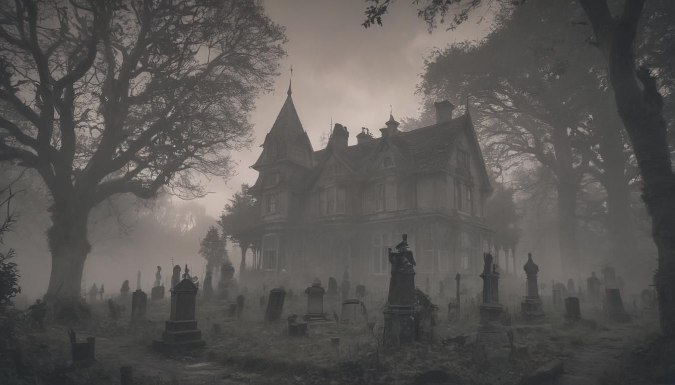 Abandoned Victorian House with Spooky Graveyard