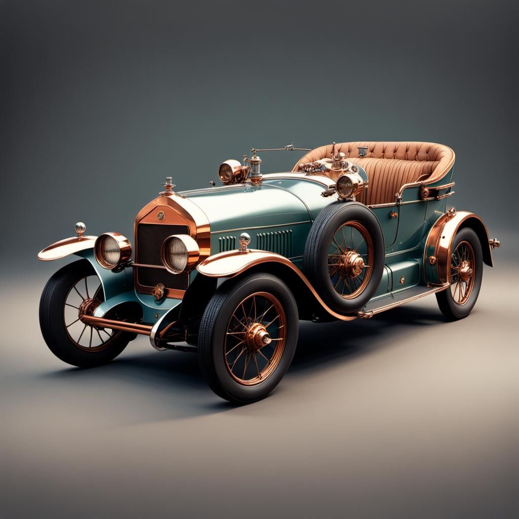 Retro Car with Exposed Engine: Steampunk Art