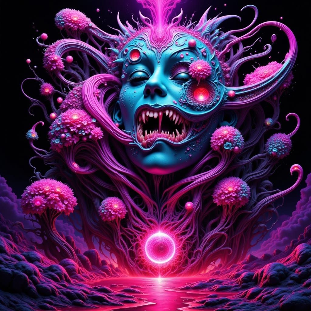 Surreal Nightmarish Daydream in Neon Pop Art Style