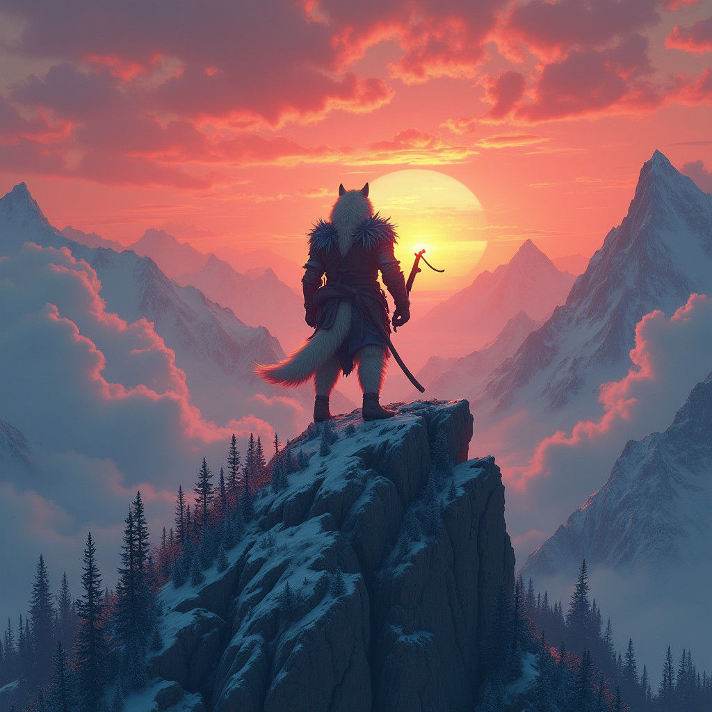 Armored Husky Warrior on Mountain Peak