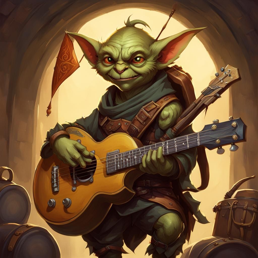 Handsome Goblin Bard with Guitar and Lute