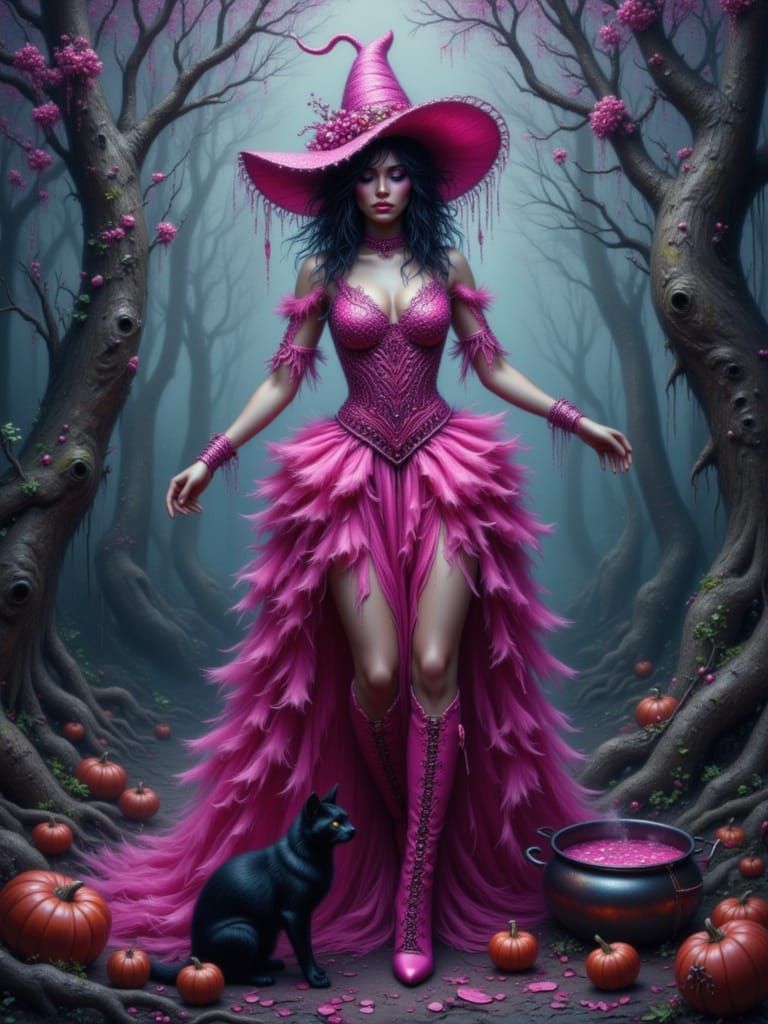 Vegas Showgirl Witch in Moody Digital Painting