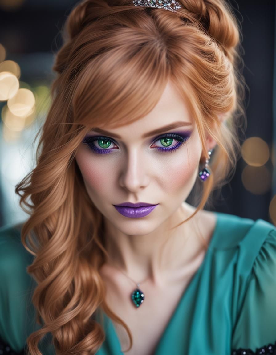 Gothic Young Woman with Green Eyes Portrait