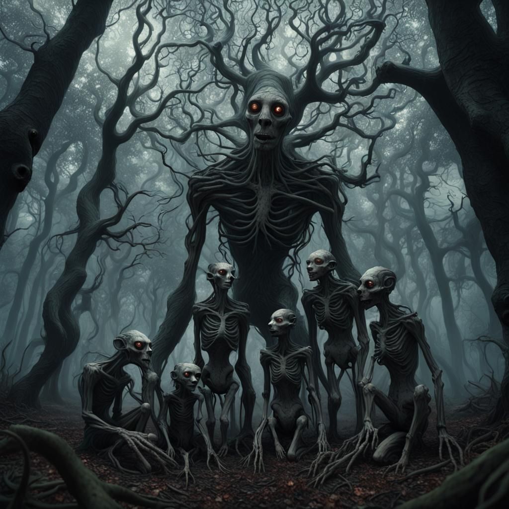 Feral Family in Dark Fantasy Forest