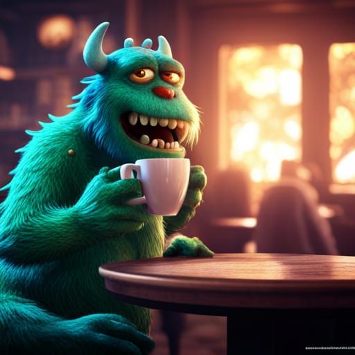 Furry Monster Drinks Coffee: Matte Painting