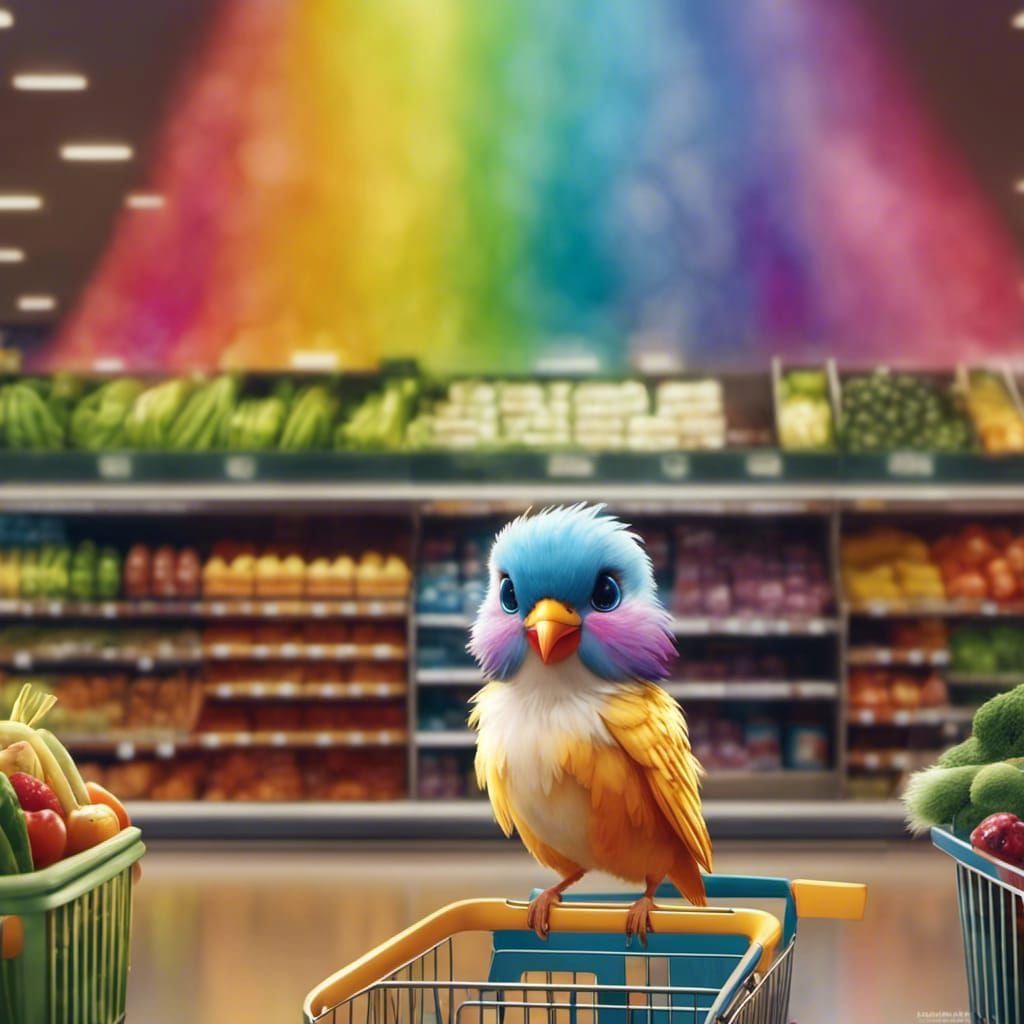 Birds Shopping in Rainbow Supermarket