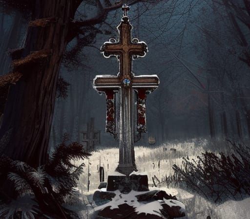 Winter Graveyard: A Detailed Digital Illustration