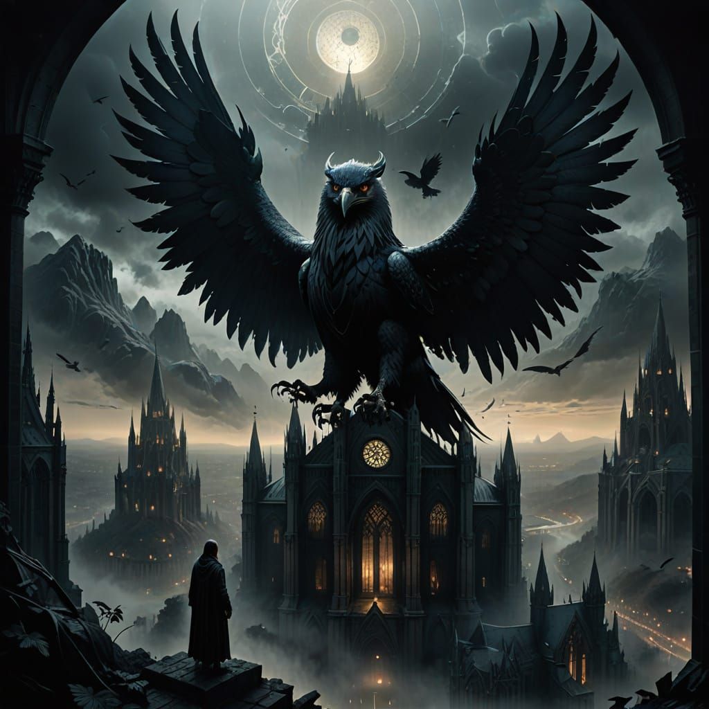 Gothic Cathedral Floating in Bubble with Griffin