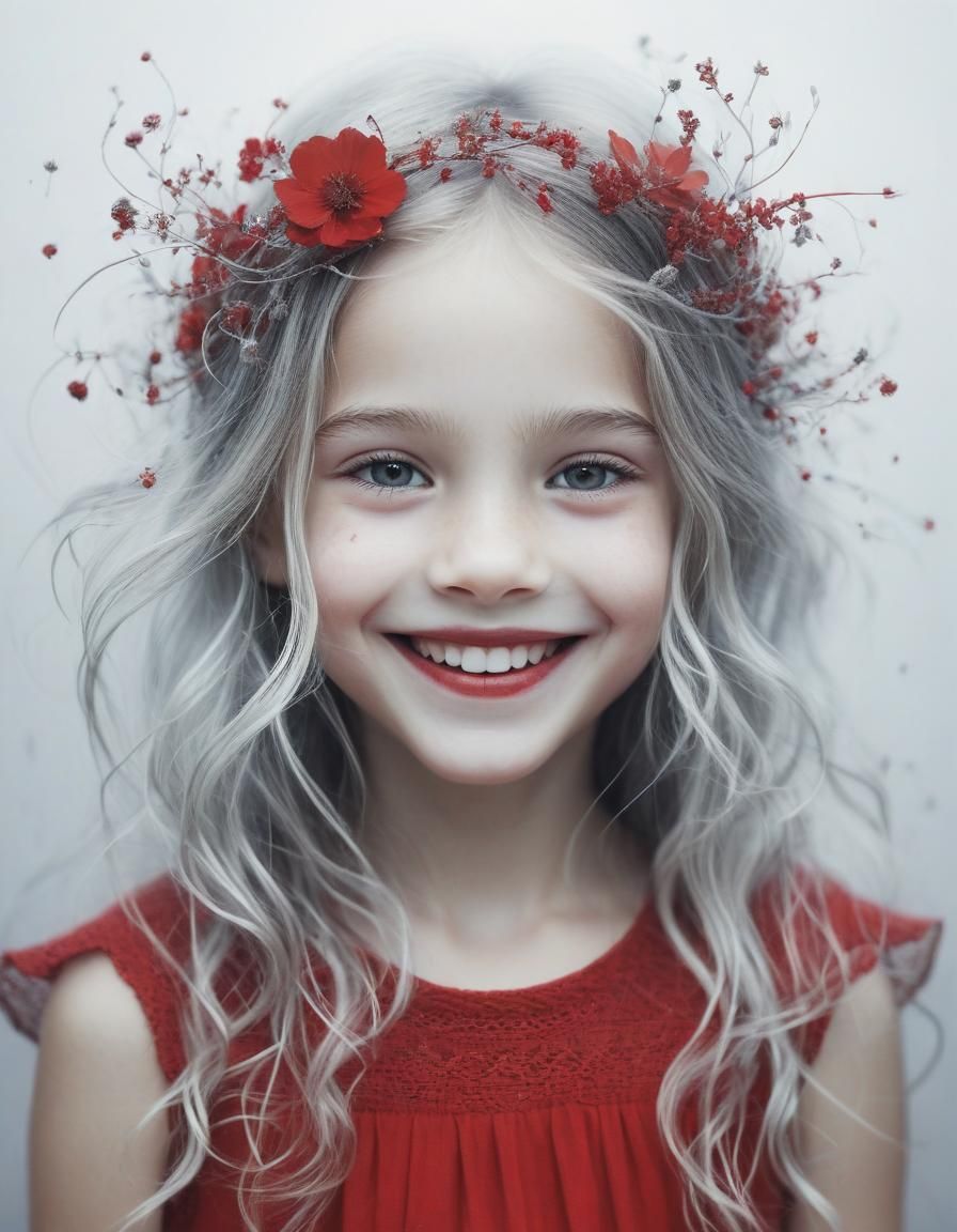 Ethereal Portrait of a Girl in Botanic Silver and Red
