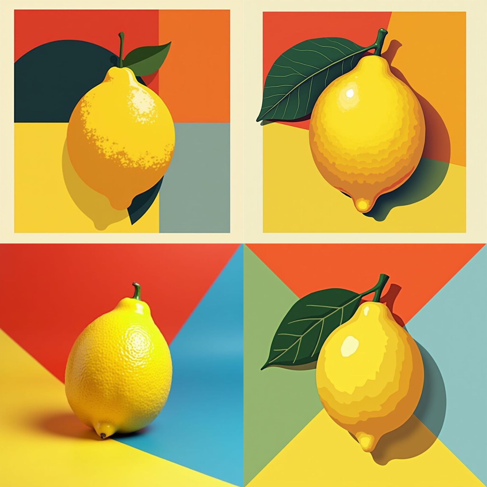 Geometric Bauhaus Lemon in Pop Art Style
